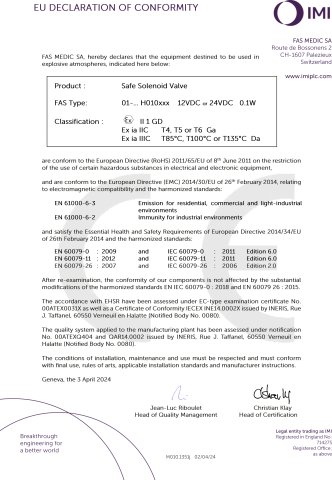 IMI Life Science 00ATEX0031X-INE140002X