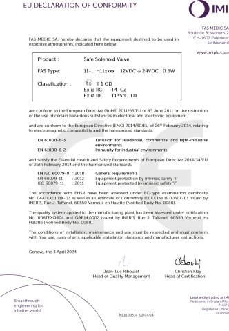 IMI Life Science 04ATEX0101X-INE190030X