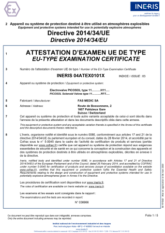 IMI Life Science INERIS 04ATEX0101X 